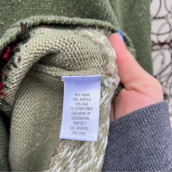 Rustic Americana snowman birdhouse pine tree ugly Christmas winter cardigan XL - Picture 5 of 6